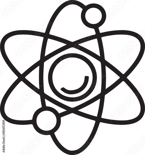 Continuous line art illustration of an atom with orbiting electrons in a clean minimal scientific style