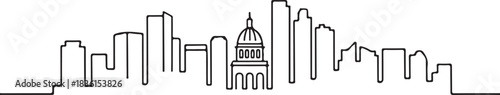 Continuous Line Art of Denver Skyline with State Capitol Dome Outline, Minimal City Illustration for AI Design