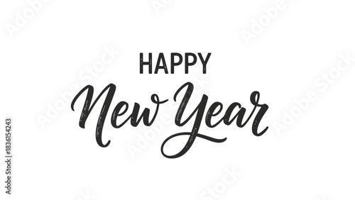 Elegant Happy New Year 2026 handwritten script lettering. Black calligraphy text on a white background for holiday greetings
