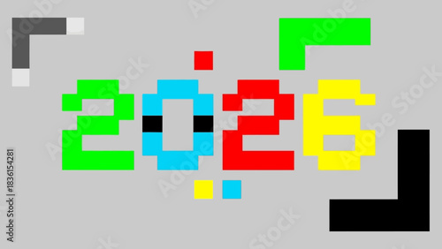 Vector illustration of the year 2026 in a vibrant, geometric pixelated font for future calendar events and new year celebrations
