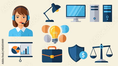 A comprehensive set of modern flat design icons for business, technology, finance, and corporate services for the year 2026