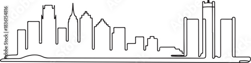 Continuous Line Art of Detroit Skyline with Riverfront Promenade Outline Minimal City Illustration