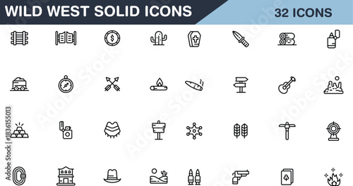 Set of wild west icons. Line art style icons bundle. vector illustration