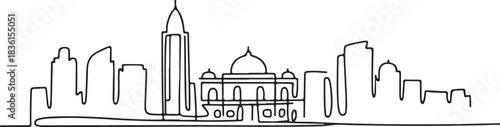 Continuous Line Art of Dhaka Skyline with Ahsan Manzil, Minimal Outline City Illustration for AI Design