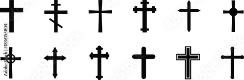 cross, christian, religion, symbol, silhouette, black, white, background, crucifix, orthodox, catholic, celtic, grave, memorial, faith, spirituality, church, worship, belief, collection, set, graphic,