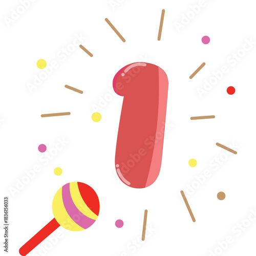 Cute red number 1 icon, perfect for winners, firsts, or illustrating bold, energetic, and celebratory New Year visuals.