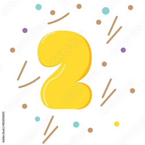 Cute yellow number 2 icon, great for pairs, duos, or illustrating sunny, friendly, and joyful celebration number designs.
