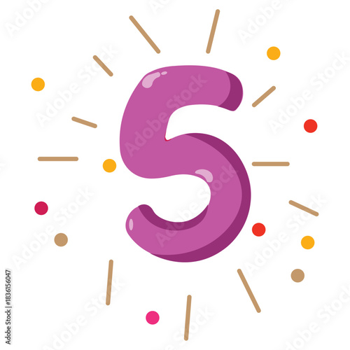 Cute purple number 5 icon, ideal for half-decade milestones, parties, or illustrating royal, creative, and festive numeric art.