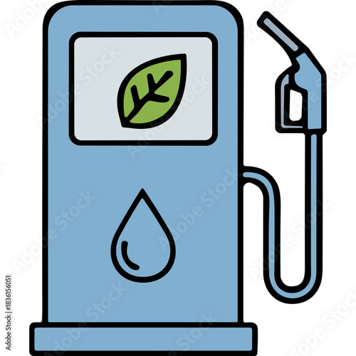Light Blue Fuel Pump With Green Leaf Symbol And Water Drop Emblem On Screen For Green Energy Concept