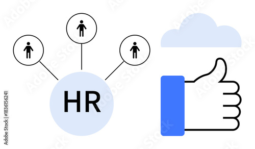 HR management concept. HR with connections for workforce coordination and cloud use. HR supporting employee management. Ideal for workforce planning, recruitment, data integration, productivity