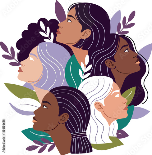 Beautiful diversity uniting female power in a natural harmony