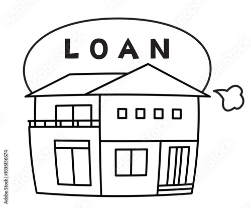 ローンに圧迫される家_線画
