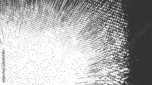 Black and white abstract pattern of dots and lines radiating outward background