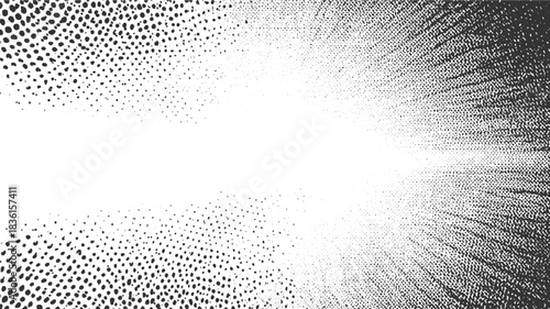 Black dots on white background radiating outwards with gradient density pattern texture