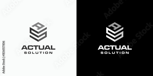 Vector logo design of initials A and S in geometric hexagon shape with modern, simple, clean and abstract style.