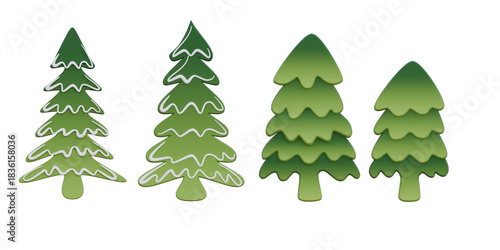 3d illustrations of winter pines cute cartoon style for scenes decoration.3d render.