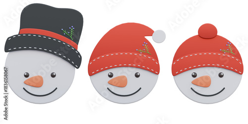 3d illustrations of snowman face and friends cute cartoon style for christmas scenes decoration.3d render.