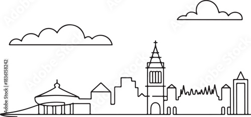 Photography Continuous Line Art of Dublin Skyline Minimal Stroke Outline Illustration