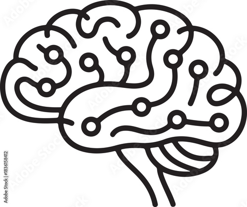 Continuous line art illustration of a human brain with neural connections in a clean minimal scientific style