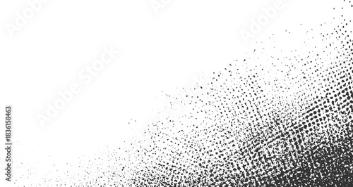 Black dots scattered on white background fading to dense pattern abstract