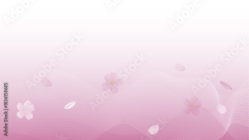 桜の花と曲線の抽象的な背景イラスト