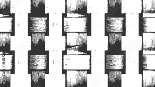 Black and white woven pattern with textured vertical and horizontal bands abstract background
