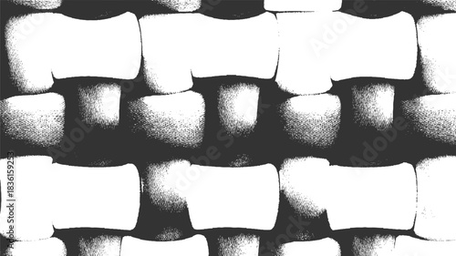 Abstract black and white textured pattern of rounded rectangular shapes background