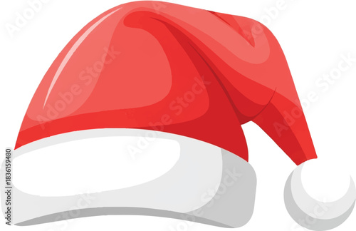 A vibrant red Santa hat with a white fluffy brim and pom-pom, ready for festive celebrations.