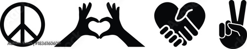 peace symbol, love hands, handshake, victory sign, icon, symbol, graphic, illustration, black and white, unity, friendship, agreement, celebration, gesture, communication, abstract, design, concept, s