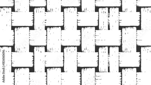 Black and white woven pattern with rough edges texture weave