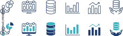 data analysis, finance, icons, charts, graphs, statistics, database, money, coins, hands, holding, pie chart, bar chart, line graph, monitor, screen, business, growth, investment, financial, digital, 
