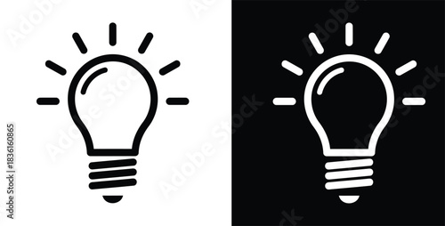 Black and white light bulb icons showing idea concept
