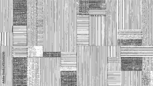 Black and white abstract geometric pattern of vertical and horizontal lines and crosshatching vector
