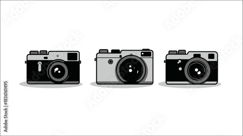 Collection of Retro Analog Film Cameras Illustration. Classic Vintage Photography Equipment Design Elements on White Background.