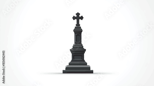 Elegant stone cross monument on a pedestal. Detailed religious symbol representing faith, spirituality, memorial, and remembrance.