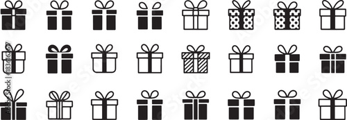 Gift Box Icons Set Vector Black and White Minimalist Collection