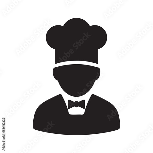 Black and white chef icon silhouette restaurant cook avatar vector illustration