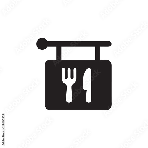 Black and white restaurant sign icon with fork and knife vector illustration