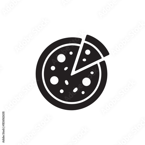 Black and white pizza icon slice logo for restaurant pizzeria menu and food delivery