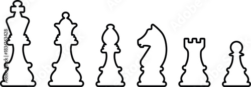 chess, king, queen, bishop, knight, rook, pawn, game, strategy, board game, competition, sport, black and white, outline, silhouette, icon, symbol, isolated, white background, piece, play, move, intel