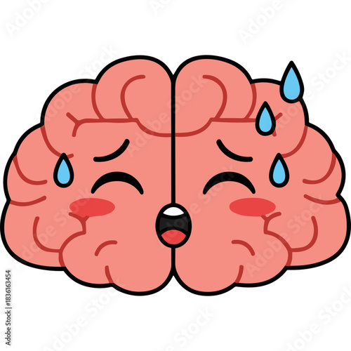 Pixel Art Brain Character Sweating Heavily Expressing Distress and Exhaustion With Blush Cheeks and Open Mouth Against A Black Background