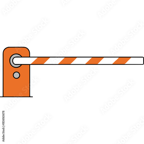 Orange Barrier Gate With White And Orange Striped Pole Extended Across A Black Background Used For Traffic Control And Security Entrance Systems