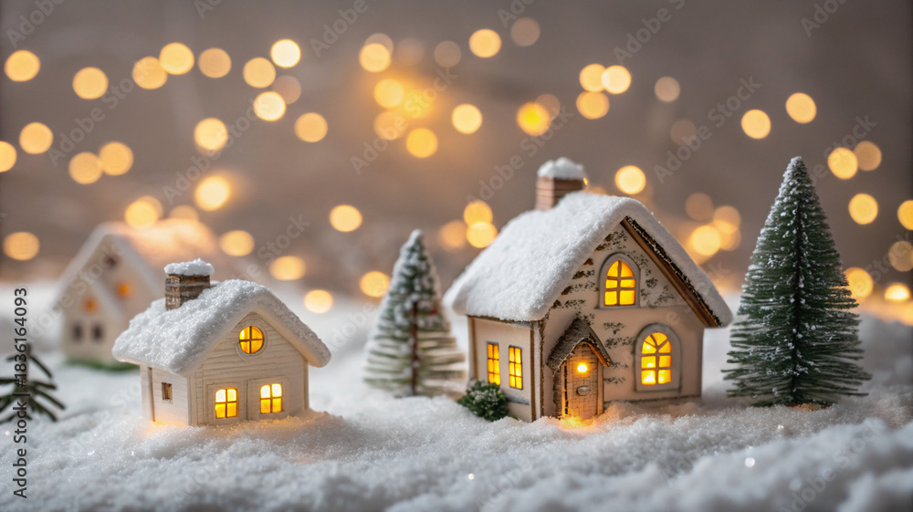 Fototapeta premium Cozy Winter Village Lights