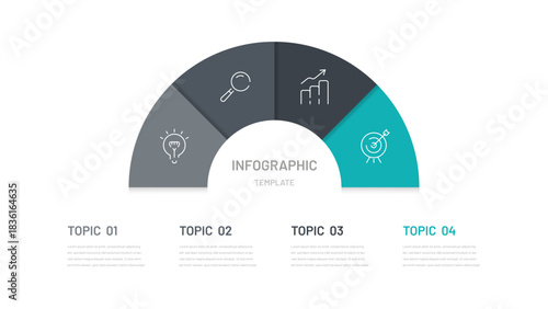 Circular infographic for a presentation with 4 stages or points