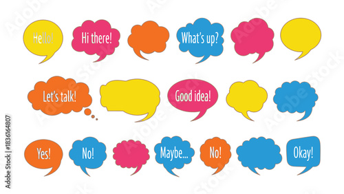 Collection of colorful speech bubbles with text and empty spaces silhouette