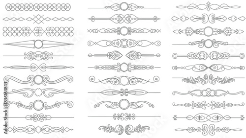 Collection of decorative ornamental flourishes and dividers silhouette
