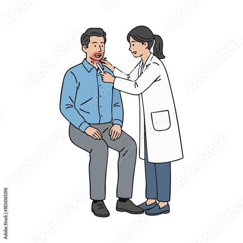 Dentist examining a man's mouth with a dental tool