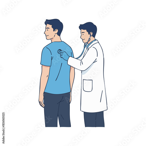Doctor examining patient's back with stethoscope in a medical checkup
