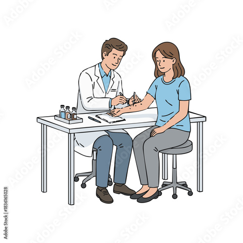 Medical Professional Administering an Allergy Skin Prick Test to a Female Patient's Forearm to Diagnose Potential Allergic Reactions in a Clinical Setting
