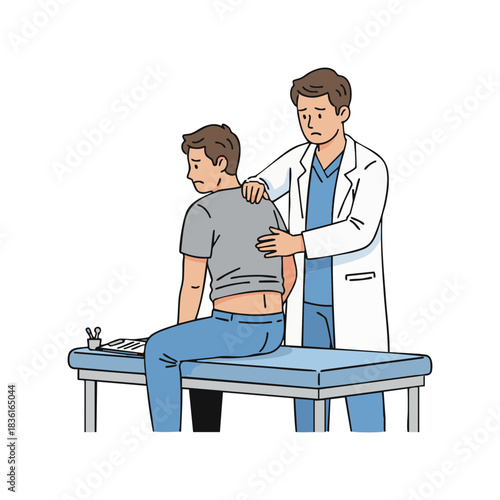 Doctor Examining Patient's Back Medical Consultation Illustration